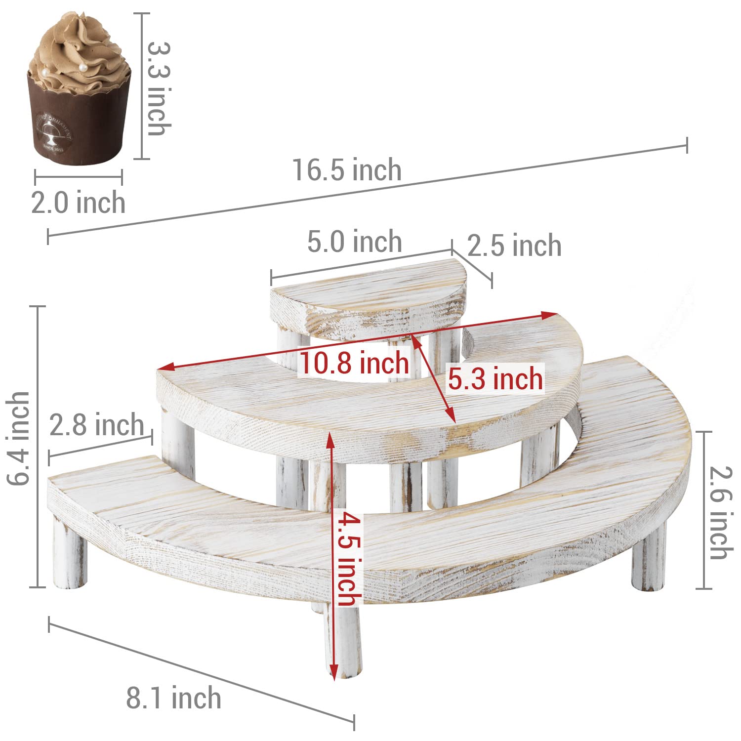 MyGift 3 Tier Shabby White Washed Wood Semicircle Cupcake Stand with 2. ...