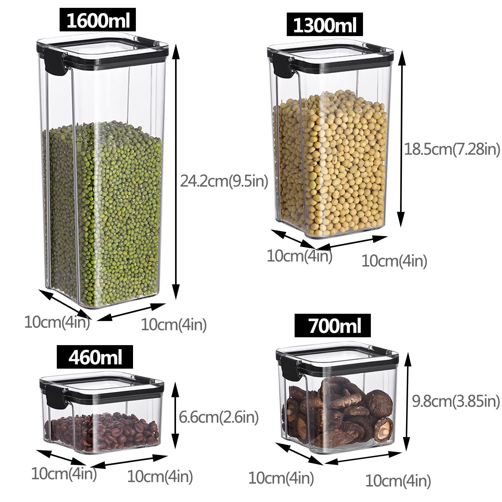 LANMOU Contenitori Alimentari per Cereali Set 8 Pezzi, Contenitori Ermetici Alimentari Plastica con Coperchio per Alimenti Set, Utilizzato per la Conservazione di Cereali, Muesli, Farina (Upgrades)