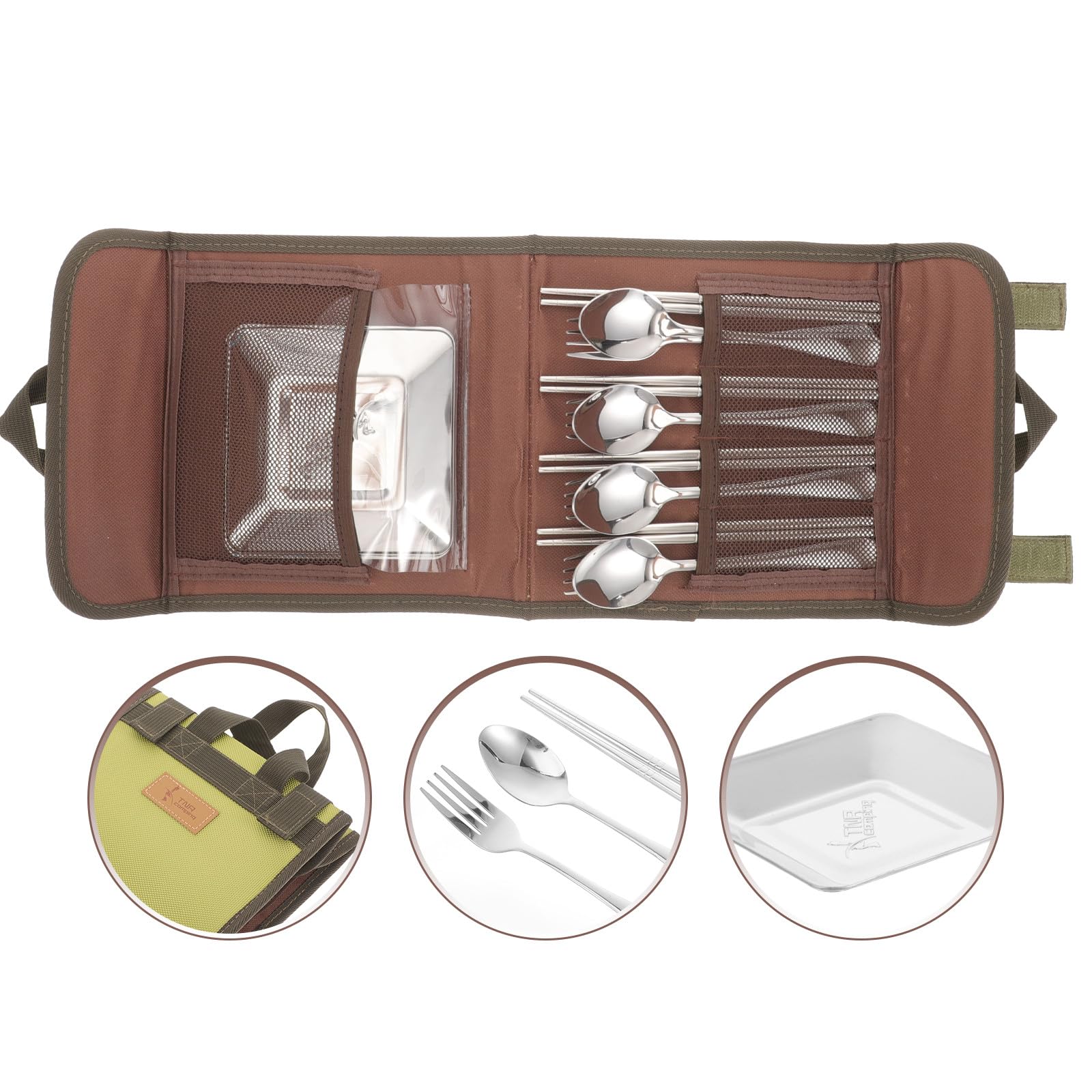 Garneck Campingbesteckset aus Edelstahl Picknickbesteck Silber mit Tragetasche für Camping und Reisen Zufällige Farbe