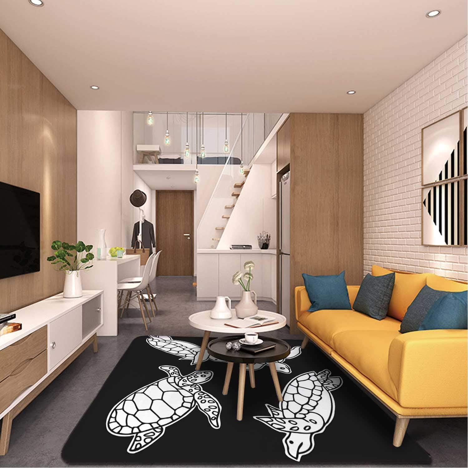 Line Art Freestyle Turtles,Rugs Rugs for Entryway Living