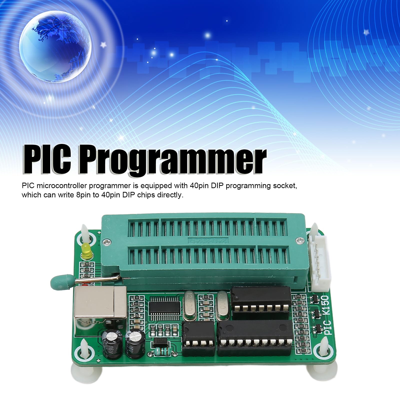 Programmatore per Microcontroller PIC K150 Ad Alta velocità, Presa di Programmazione DIP a 40 Pin, Design Compatto, per Masterizzazione di Chip PIC, modalità di Comunicazione USB