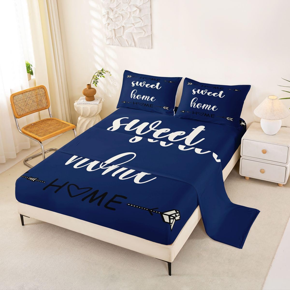 jejeloiu Boho Farmhouse Bed Sheets Set Twin Size Contemporary Fashion Bed Set for Kids Boys Girls Modern Home Deep Pocket Fitted Sheet Breathable Soft Lightweight Microfiber