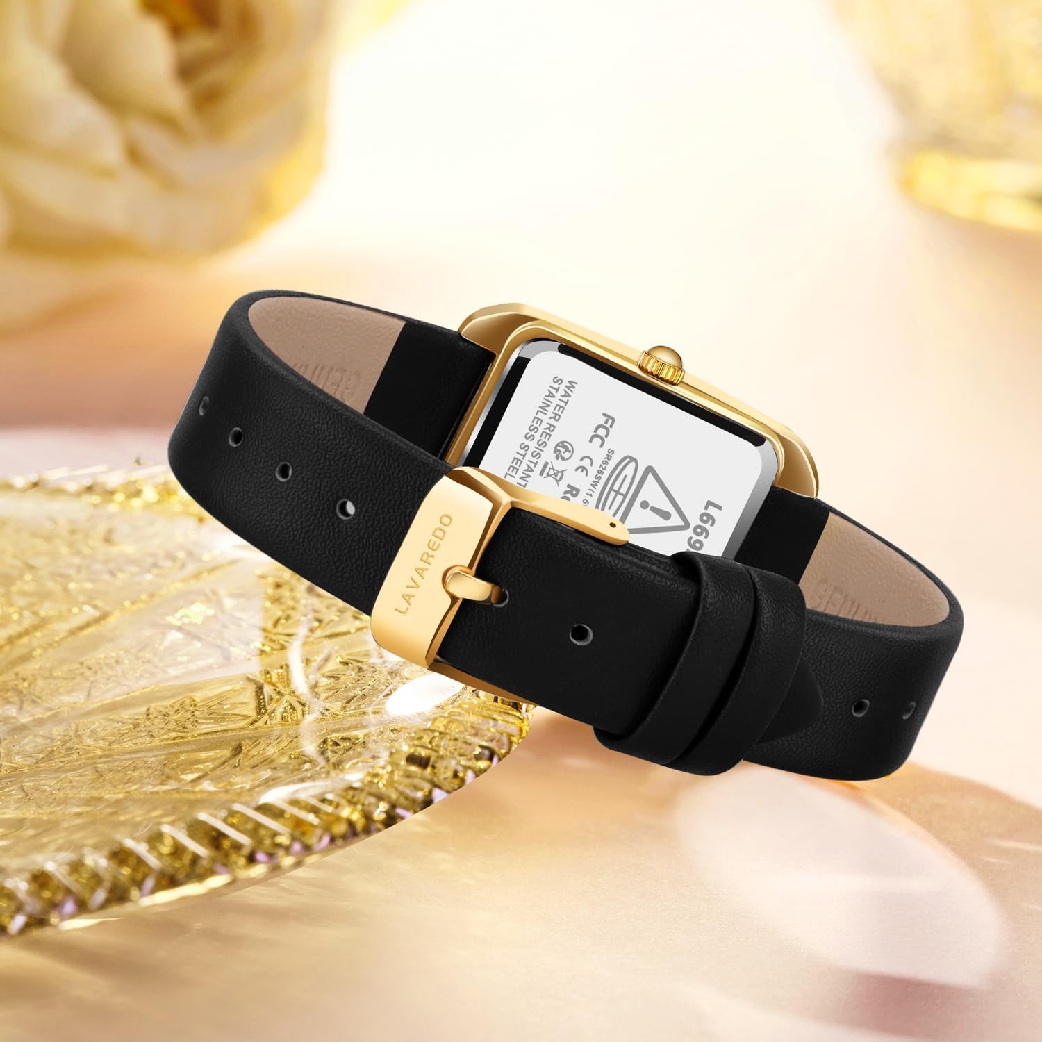 L LAVAREDO Women's Leather Strap Watch Waterproof Analog Watches Rectangle Dress Watch for Women Retro Ladies Wrist Watch - Image 3