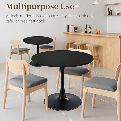 Miniatura 7 de Mesa redonda negra de 31.5 pulgadas para 4 personas, mesa de comedor de tulipanes de mediados de siglo, mesa de MDF y pedestal, mesa auxiliar de