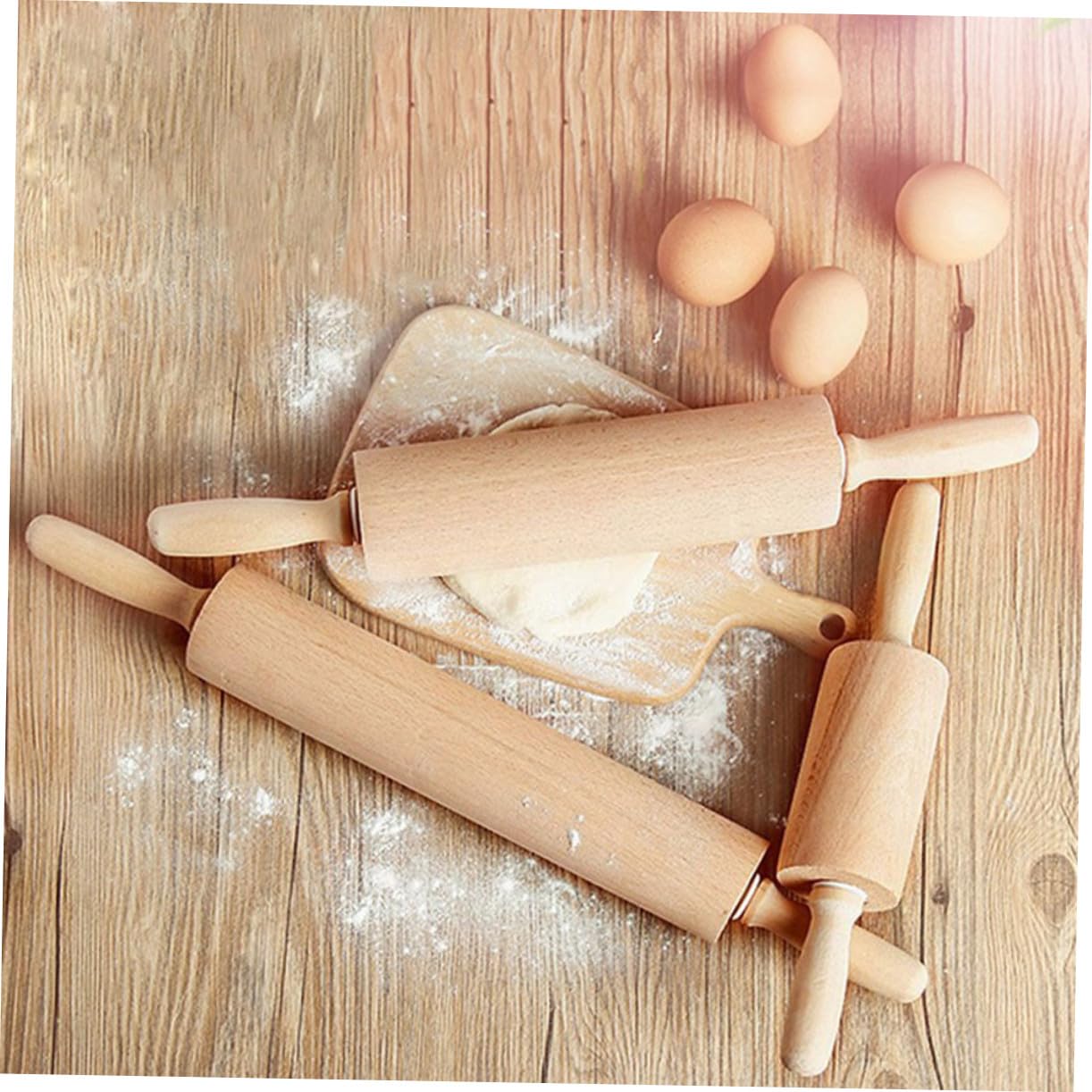 Cabilock 2 Piezas Rodillos de Madera sin Pintar sin Cera Rodillo para Hornear Pan Pasteles Galletas Pizzas Natural para Fondant