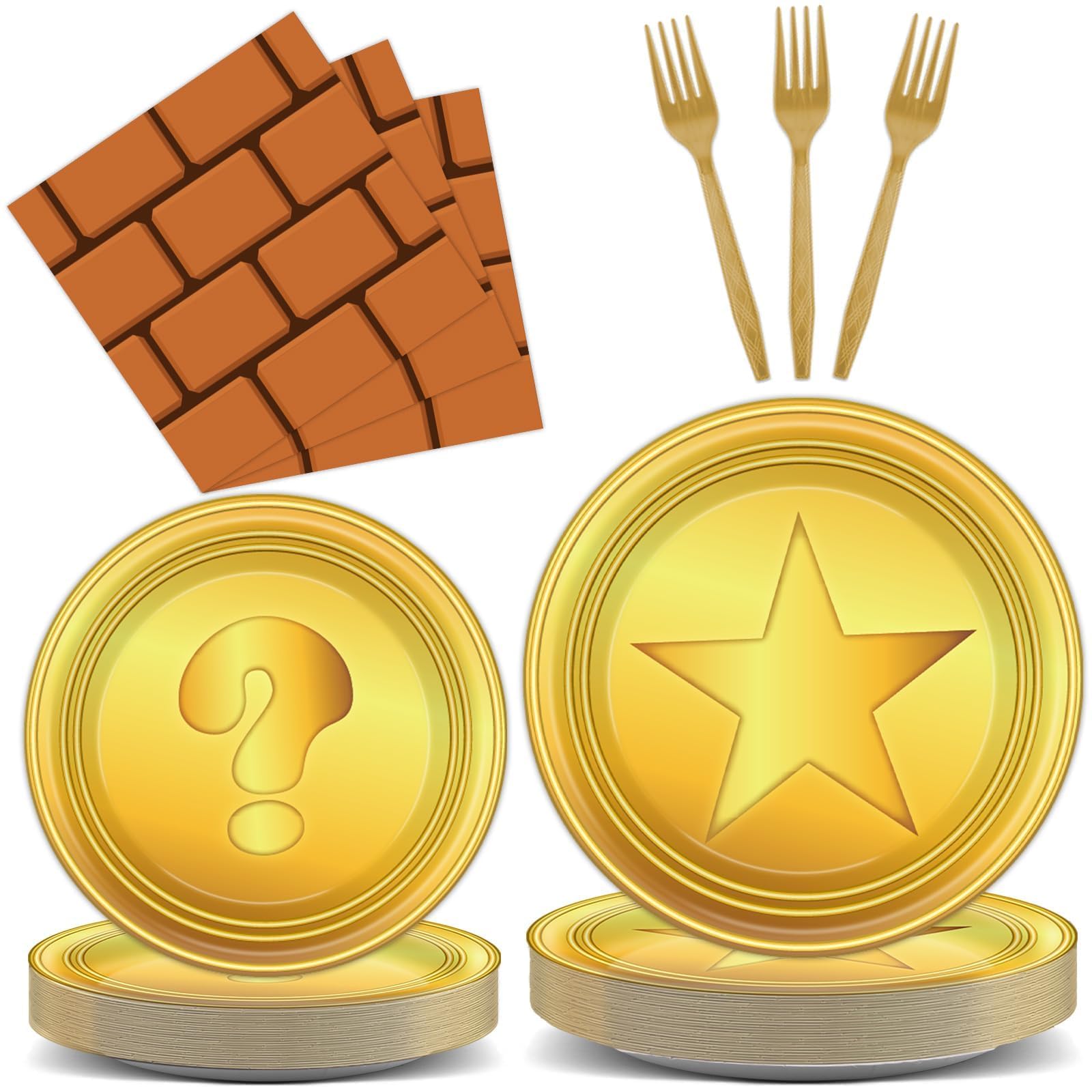 96 Pcs Super Theme Brother Party Supplies Game Theme Party Plates and Napkins Video Game Disposable Tableware Set Super Themed Brothers Birthday