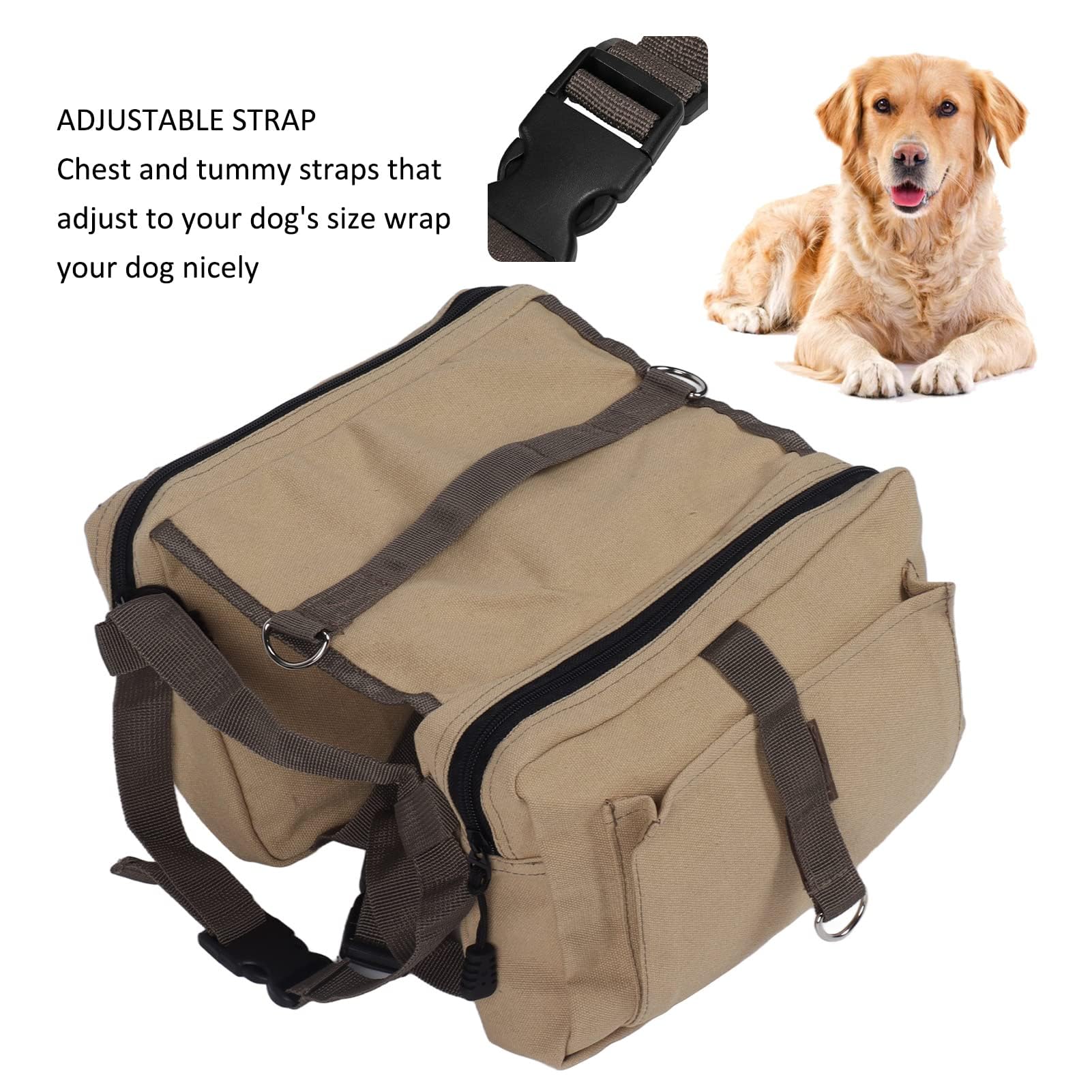 Cyrank Harnais de Sac à Dos pour Chien, Sacoche Légère pour Chien, Idéal pour les Randonnées en Plein Air, Taille Unique, Beige