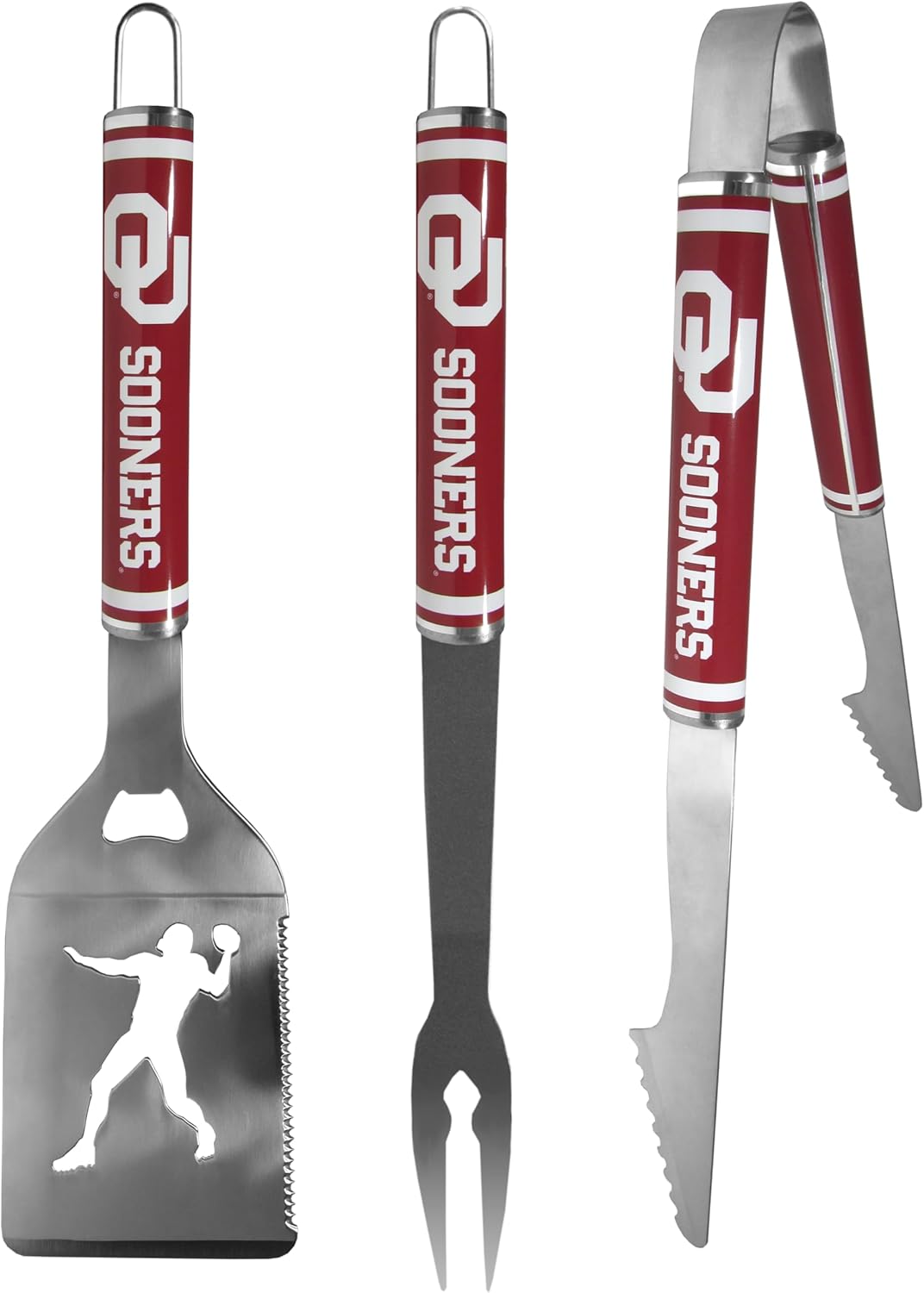 Siskiyou Sports NCAA Oklahoma Sooners 3 pc Steel BBQ Tool Set, One Size, Team Colors