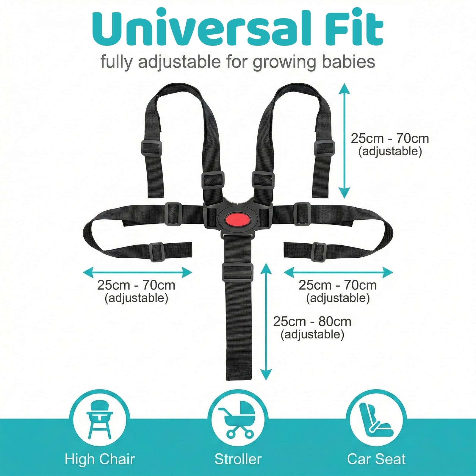 Cinture Universali per Seggiolone Cinghie per Seggiolone a 5 Punti, Regolabile Cintura di Sicurezza per Bambini per Seggiolino Cinghie Passeggini