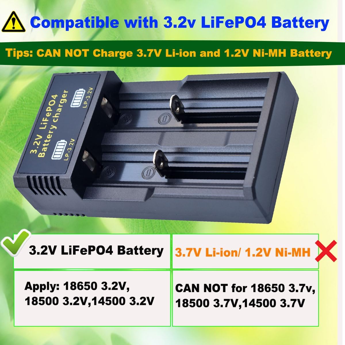 3.2v Rechargeable Battery LiFePO4 Charger, ONLY Compatible for 3.2v Rechargeable Batteries