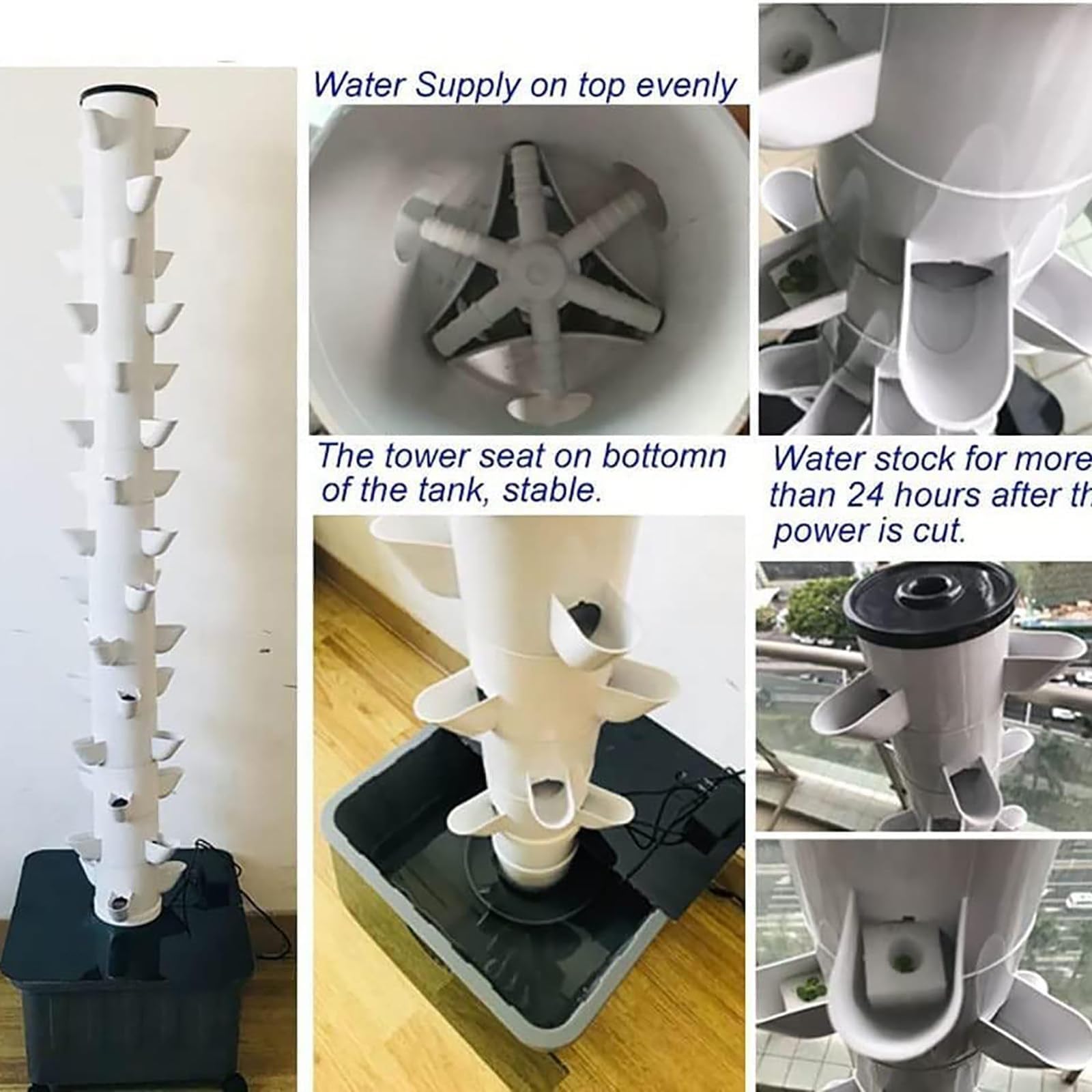Sistema hidropónico de Torre hidropónica, Sistema acuapónico de 15 Niveles y 45 Orificios, Cultivo sin Suelo, Kit de Cultivo aeropónico para jardín de Hierbas, Frutas y Verduras con Bomba de