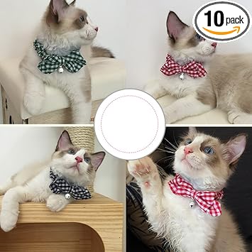 GIANTE Pet Dog Cat Kitten Fashionable Bell Charms Collar Necklace Pet Lovers Gift Pet Supplies Rose Red Double Plaid Pattern Design