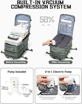 wepadre Vacuum Backpack Travel with Pump Travel Backpack with Vacuum System Expandable Vacpack Compression Backpacks for Travel Easy Vac Pack Carry on Luggage