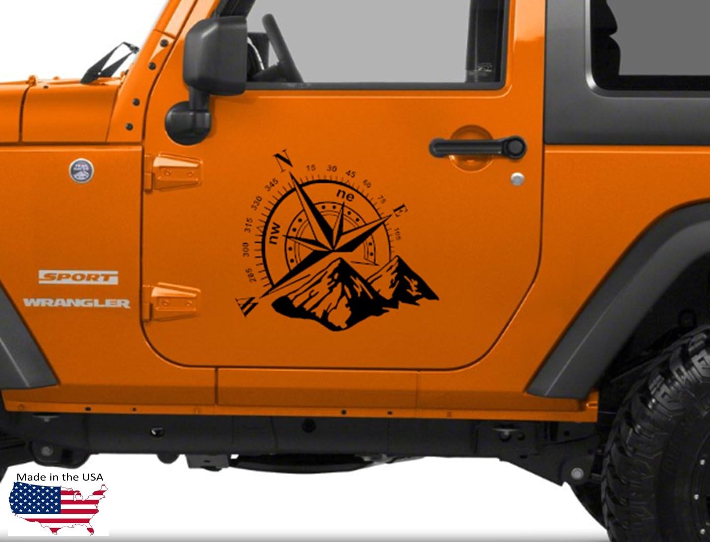 Clausen's World Compass with Mountains Hood Door Vinyl Decal 22 x 20 Inches, Fits Wrangler, Black Matte