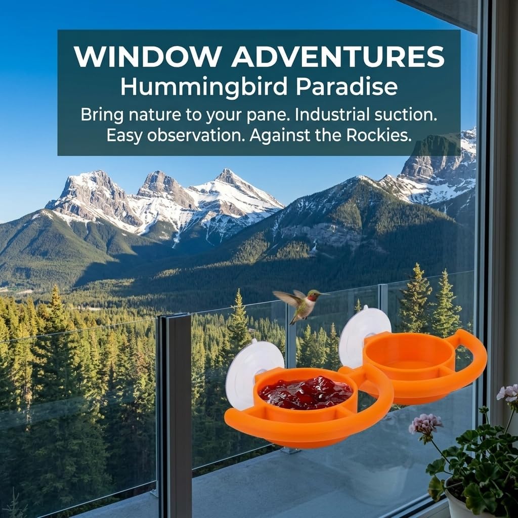 Window Bird Feeder with Strong Suction Cups, Orange Oriole and Hummingbird Feeder for Outside Window, Weatherproof Wild Bird Feeder