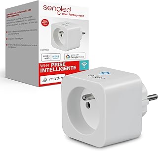 Migrer de Matter vers Wi‑Fi 2.4 GHz sans tout reconfigurer Prise intelligente Sengled, compatible Matter, fonctionne avec Alexa, appairage instantané, prend en charge jusqu’à 2300 W, plateforme compatible Matter requise, 2,4 GHz, Wi-Fi, 1 paquet