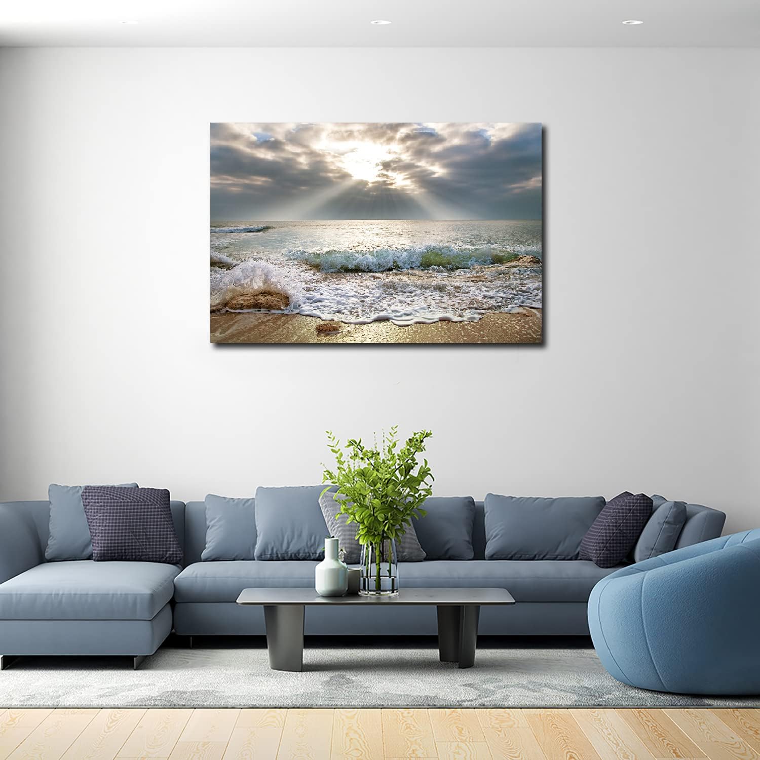 Sea View Canvas Bathroom Decor Wall ArtSunshine Waves Waves Landscape Pictures for Living Room Bedroom Home Artwork Stretch Suspension 24x36 Inch