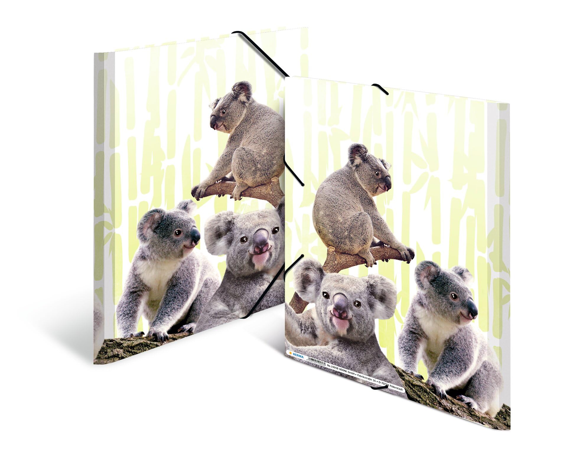 HERMA Collector's Folders A4 Koala Set of 3 Children's Plastic Corner Folder with Animal Motif, Elastic Band - Image 4