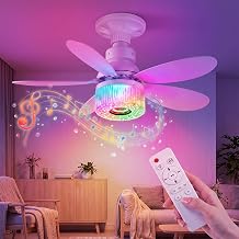 Socket Fan Light with Remote, 20" 30W Ceiling Fans with Lights, 9 Color RGB Lights,3 Speeds,Bluetooth Speaker,Timer, E26/E27 Screw In Ceiling Light Bulb Fan for Bedroom, Kitchen, Garage, Living Room