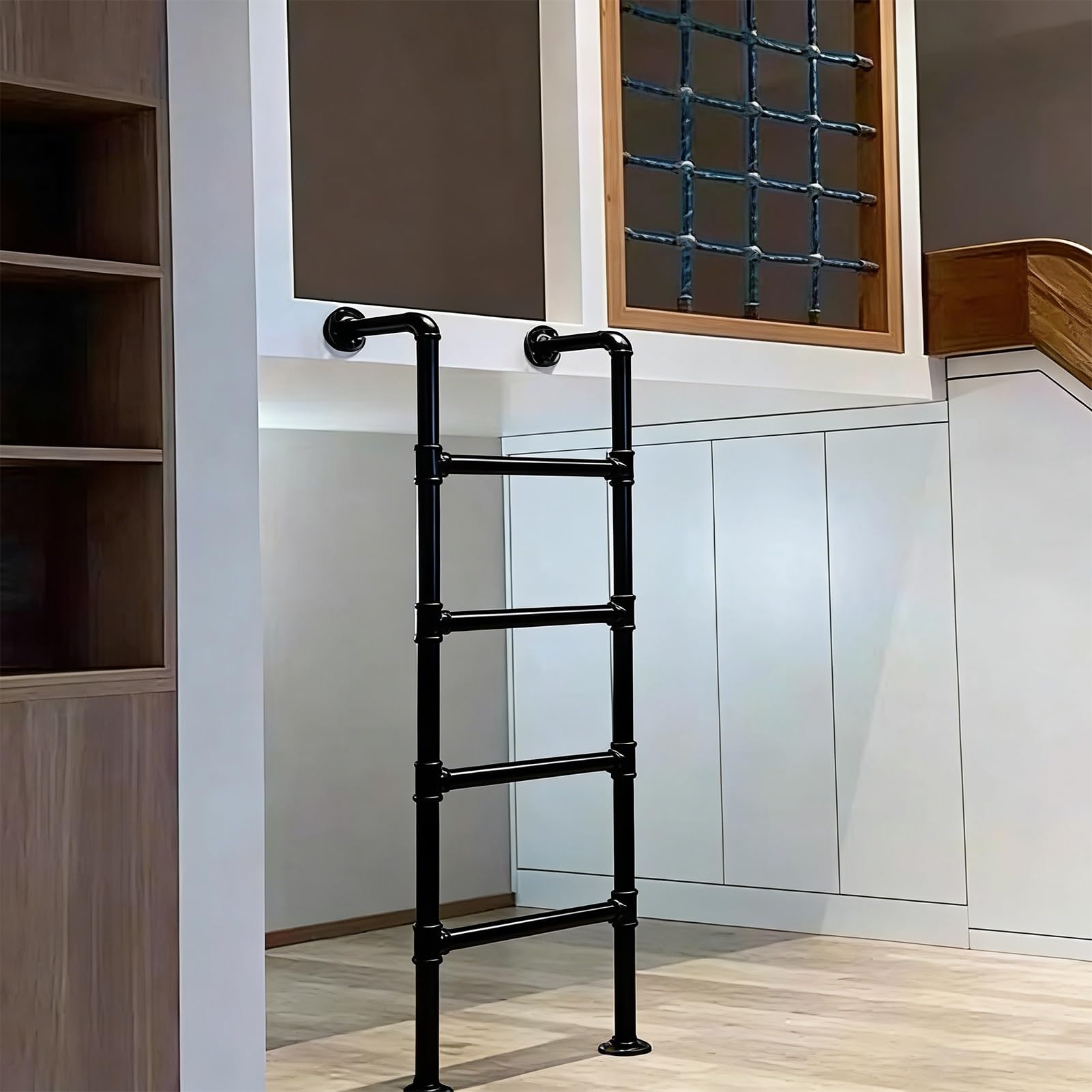 Scala di emergenza per la fuga dalla finestra del seminterrato, gradini in metallo nero, scala resistente per soppalchi, letti a castello, camper e camere da letto(175cm/69in)