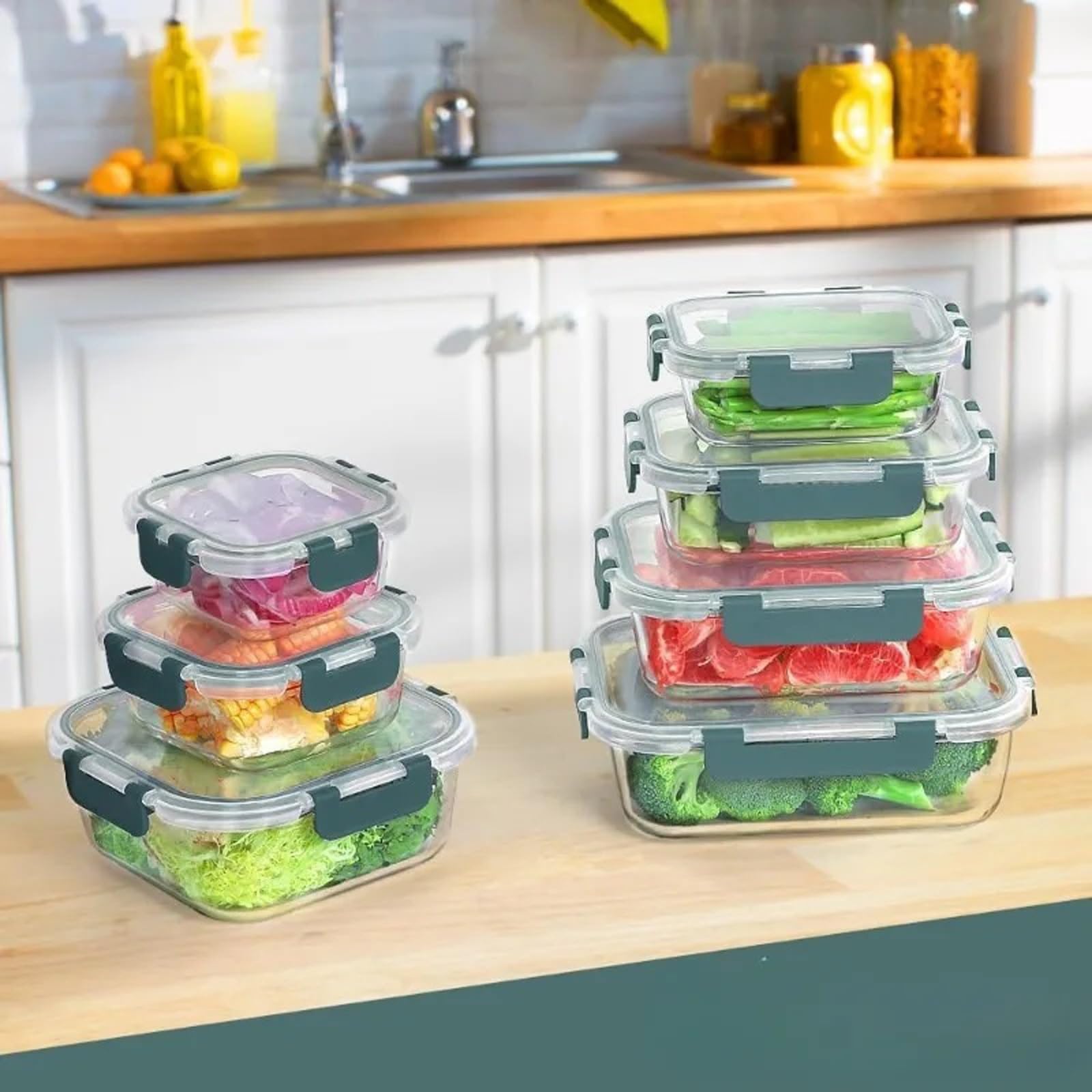 Set di 15 contenitori ermetici in vetro per la preparazione dei pasti, impilabili, contenitori per alimenti per la preparazione dei pasti e soluzioni ecologiche per la conservazione della cucina