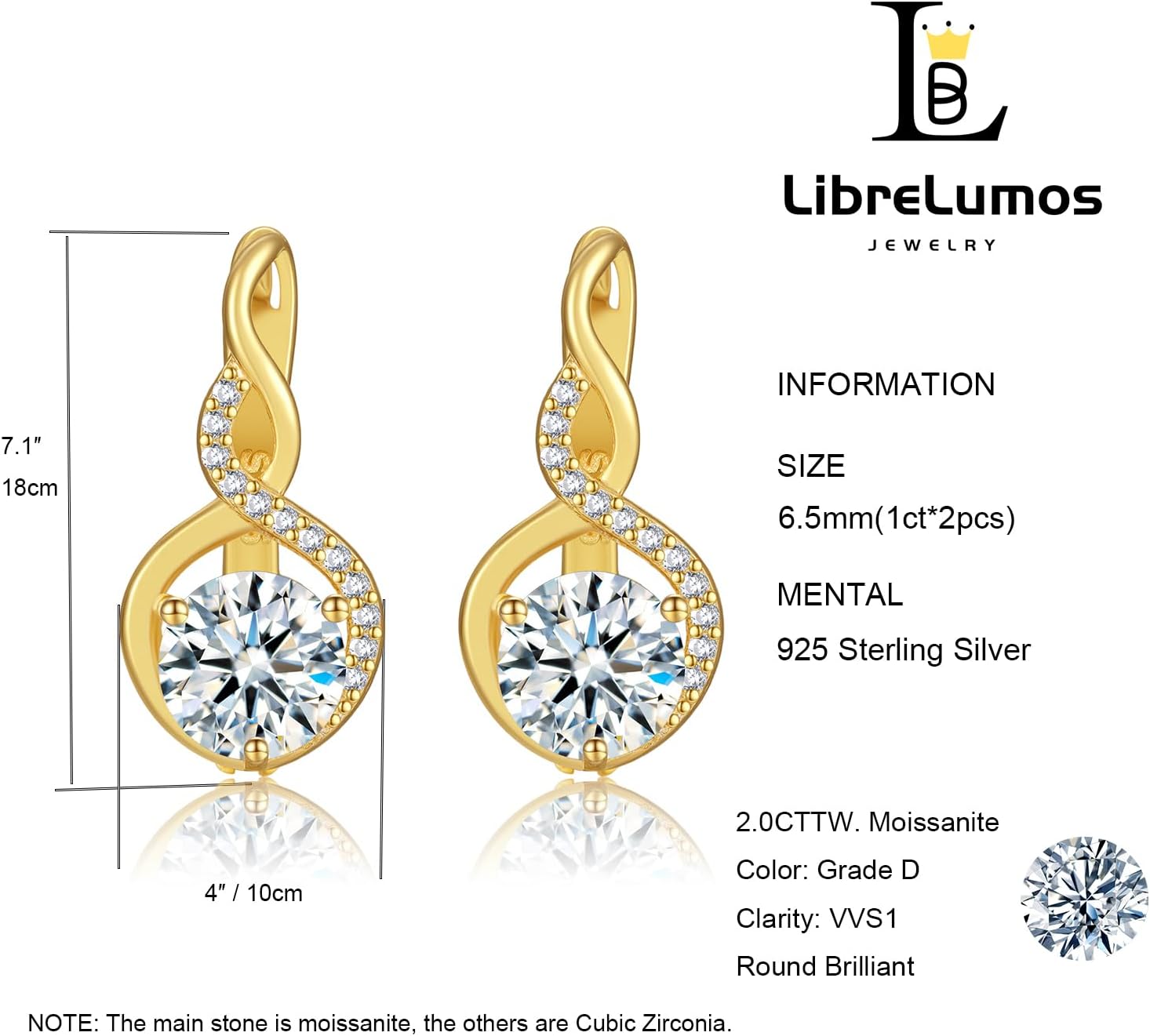 Moissanite Hoop Earrings, 1CT Moissanite Diamond Earring, Infinity Love 925 Sterling Silver with 18K White Gold Plating Earrings, Hypoallergenic, Jewelry Box Packed, Jewelry Gifts for Women
