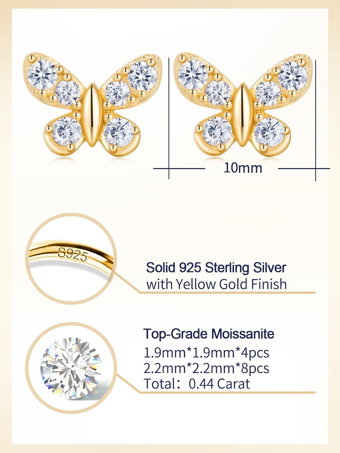 Moissanite Cute Stud Earrings for Women, Solid 925 Sterling Silver Hypoallergenic, Birthday Valentines Anniversary Mother's Day Ideal Gift for Her