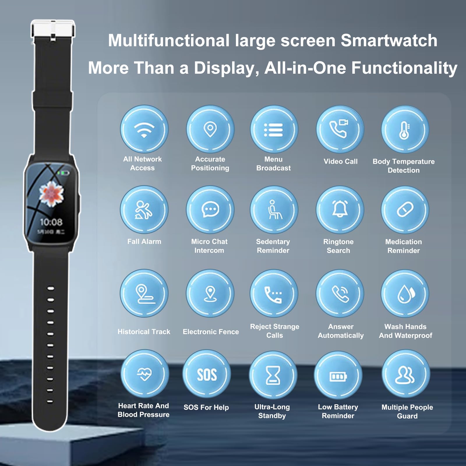 Bracciale Salvavita Anziani, Intelligente Con Rilevamento Delle Cadute Bracciale Sos Anziani Salvavita, GPS E Funzione Di Chiamata Di EmergenzaRed,1.25 * 0.57 * 2.22inch