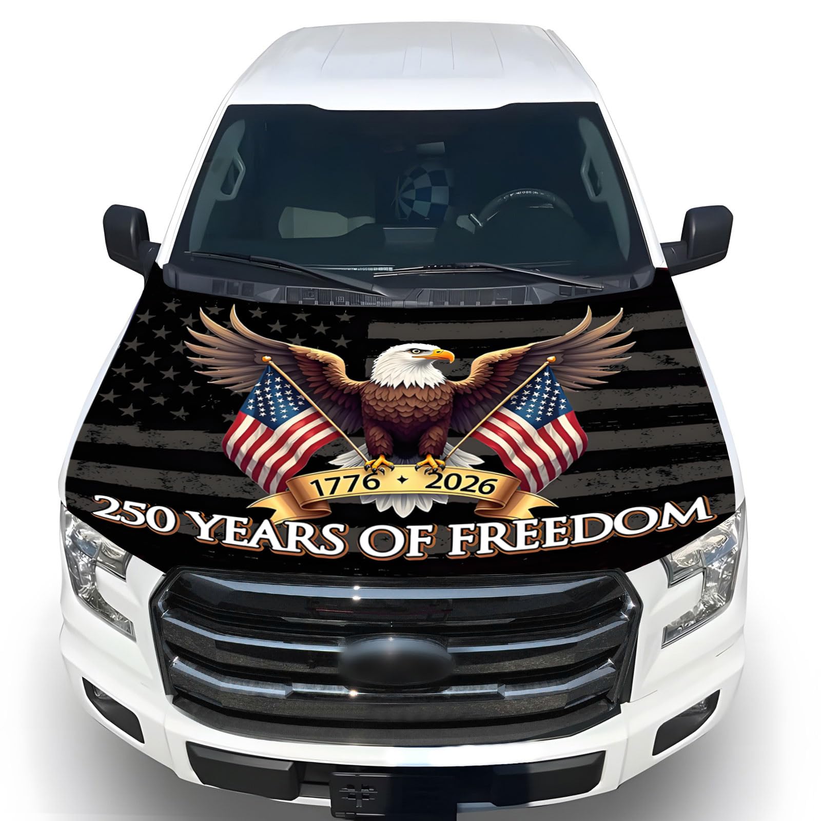 American Car Hood Cover - 59x51 American Car Hood Cover Flag Bonnet Banner with 2 Adjustable Triangular Fasteners, Universal Fit for Trucks, SUV, Patriotic Car America Flag Decor