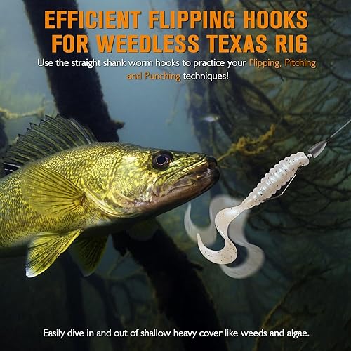 Miniatura 4 de Dovesun Ganchos de gusano sin hierbas, ganchos de equipo de Texas, 30 unidades, profesionales en V, anzuelos de pesca para agua dulce y salada, 3