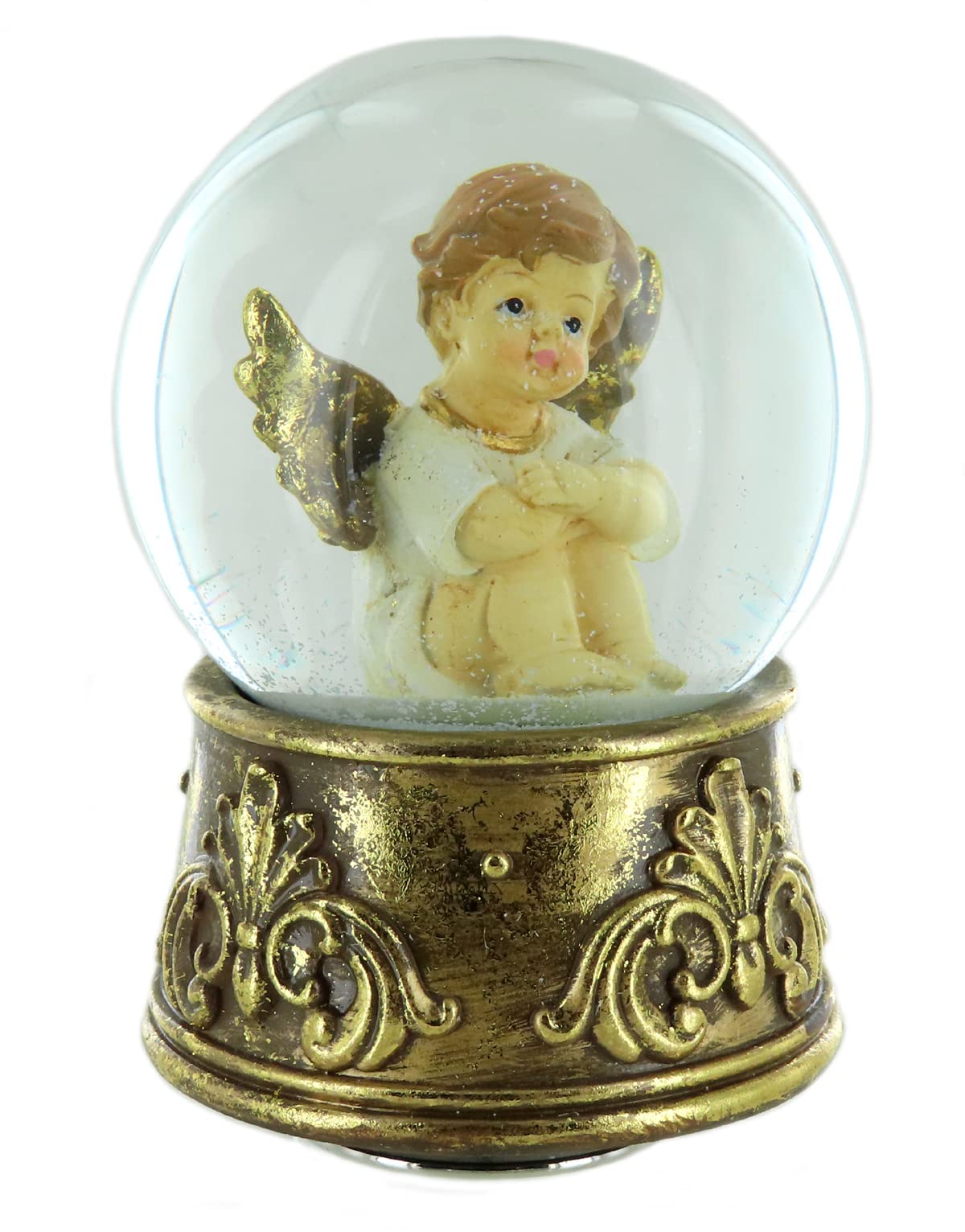 Boule à Neige Musicale animée de Noël avec Globe en Verre, boîte à Musique, Neige, Ange songeur et mécanisme Musical à Ressort de 18 Notes (Réf: 62066) - Ave Maria (Charles Gounod)