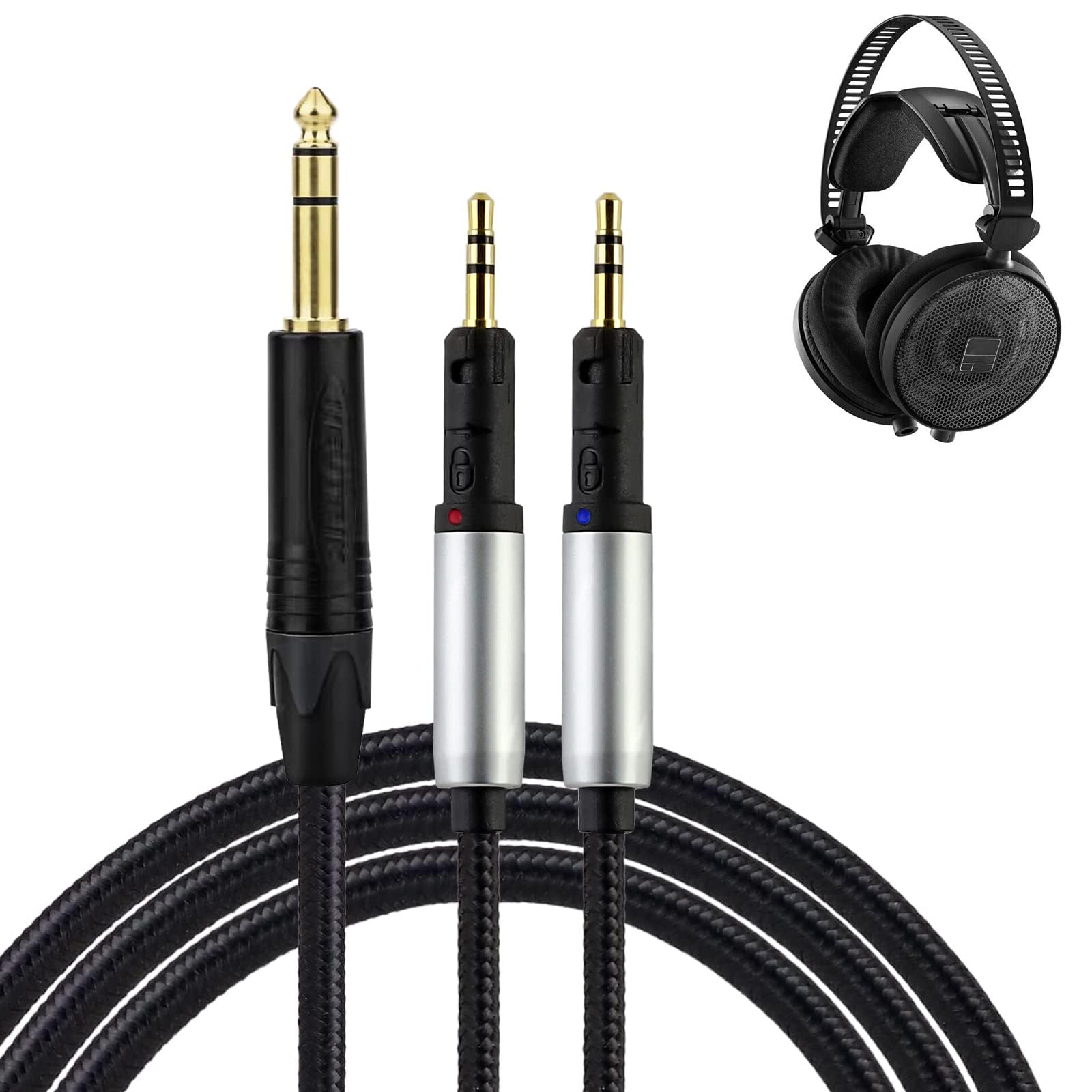 okcsc ATH-R70x - Cable de repuesto para auriculares de 6,35 mm, enchufe equilibrado para Audio-Technica ATH-R70x R70Xa, cable de auriculares de 4 núcleos de PVC trenzado de nailon OFC de 6.5 pies de