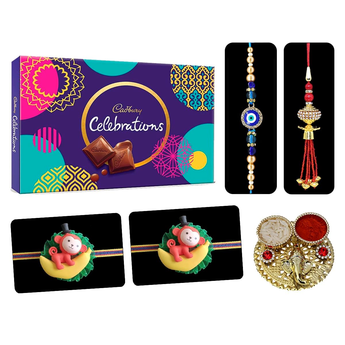Natali Traders Family Rakhi for Bhaiya Bhabhi and 2 kids set of 4 With Celebration Chocolate Gift Box - Designer Lumba Rakhi for Bhabhi- Cartoon Rakhi for Kids and Roli Chawal Chopra Pack (B07VD457MK) Amazon Price History, Amazon Price Tracker