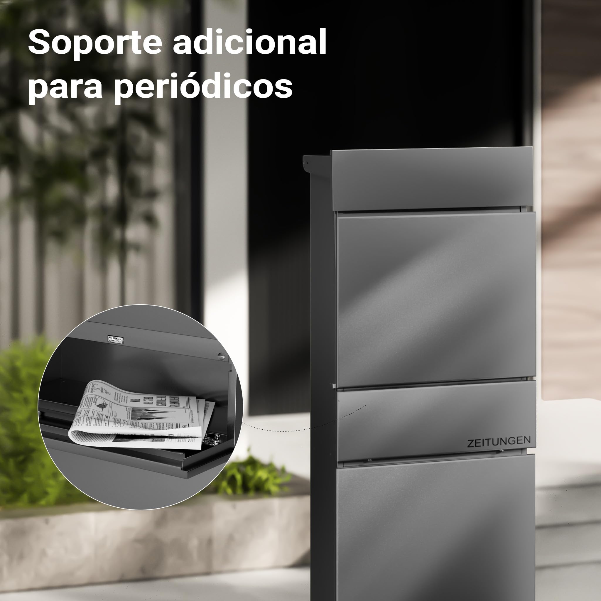 Wiltec Buzón de pie Antracita con Compartimento para periódico 395 x 142 x 1150 mm de Acero, buzón de Correo Apartado de Correos con Espacio para el Diario y 2 Llaves