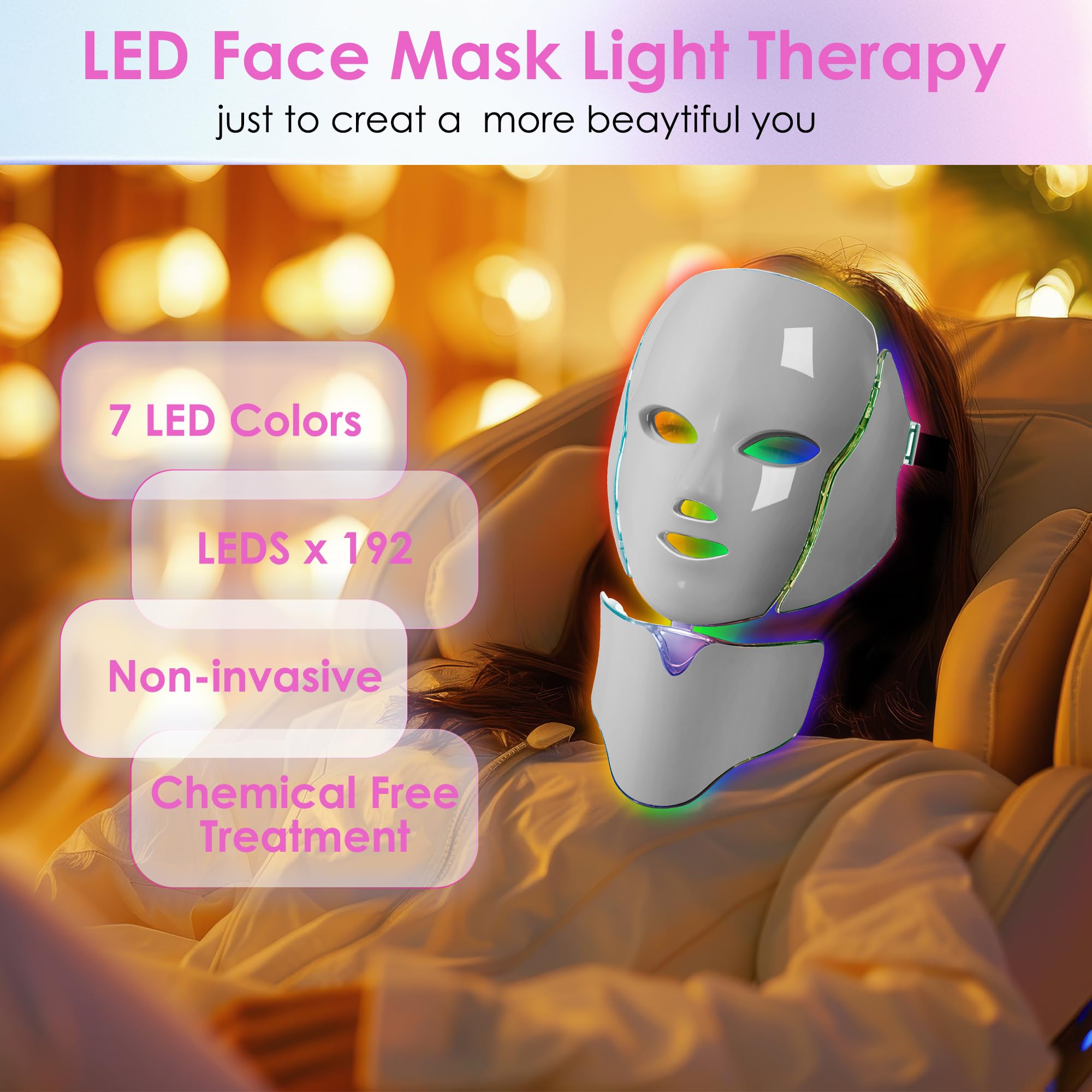 Red-Light-Therapy-for-Face, 7-1 Colors Led Face Mask Light Therapy, Facial Skin Care Mask, Birthday, Christmas, Mothers Day, Valentines Day Gifts for Her Women Mom Best Friend Wife Teacher (White)