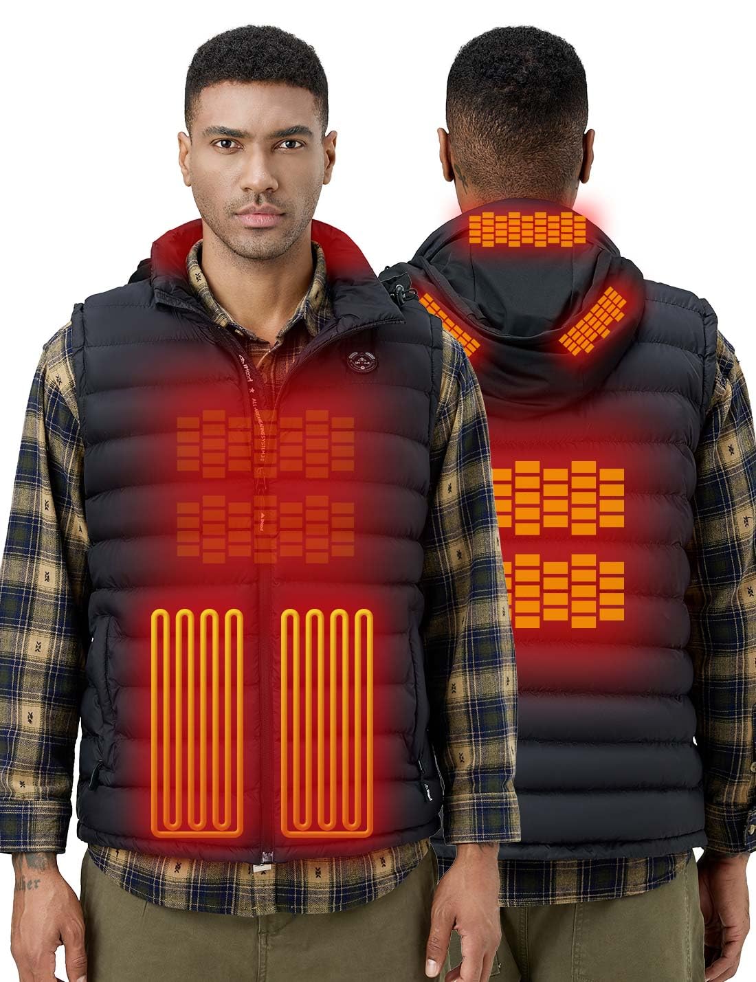 iHoodMen's Heated Vest with Battery Pack, Heated Vest Men with Retractable Heated Hood Washable Heated Jackets for Men