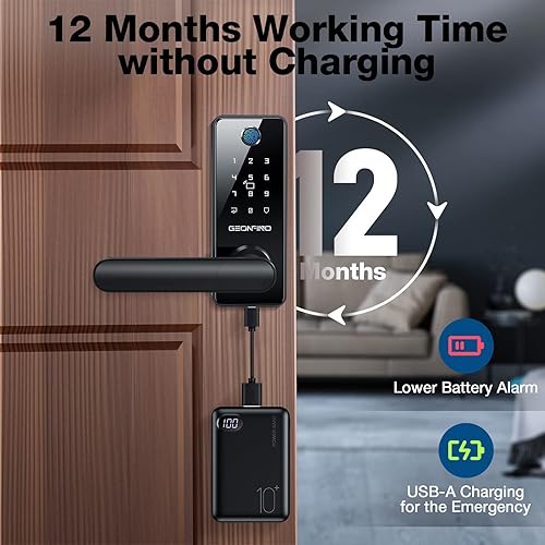 Miniatura 5 de Cerradura de puerta con huellas dactilares, cerradura de puerta de entrada 6 en 1 sin llave con asa, teclado de pantalla táctil, aplicación