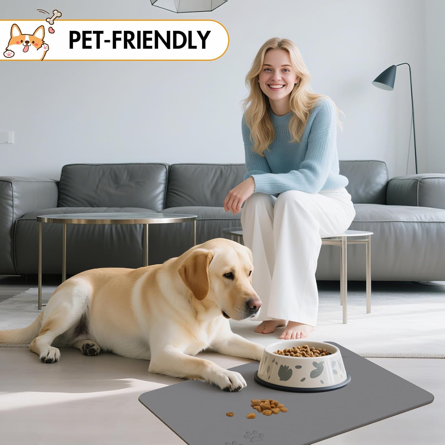Newest Diatomite Stone Pet Feeding Mat for Dog&Cat–Super Absorbent Diatomite Fast Drying Stone Dog Food Mat, Quick Dry Dog Mats for Food and Water with Non-Slip Pad (24×16'', Dark Gray, Square)