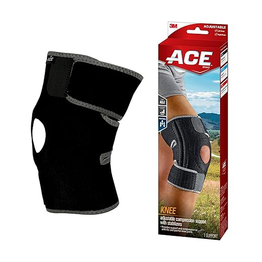 ACE Brand Adjustable Knee Brace, Left or Right, With Dual Side Stabilizers, Provide Support & Compression To Arthritic & Painful Knee Joints, Comfortable & Flexible Design, One Size Fits Most (200290)