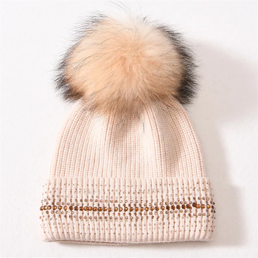 Wvapzxx Damska zimowa czapka beanie kaszmir czapka stras dzianinowe ciepłe czaszki