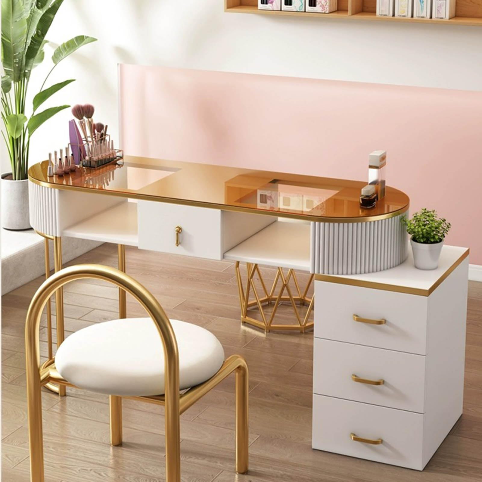 Nageltechniker-schreibtisch Maniküretisch Für Künstlerhand，professioneller Moderner Nagel- Und Schönheitsarbeitsplatz Nageltisch Aus Holz Für Salon Und Spa Mit Schubladen Und Aufbewahrungsschran