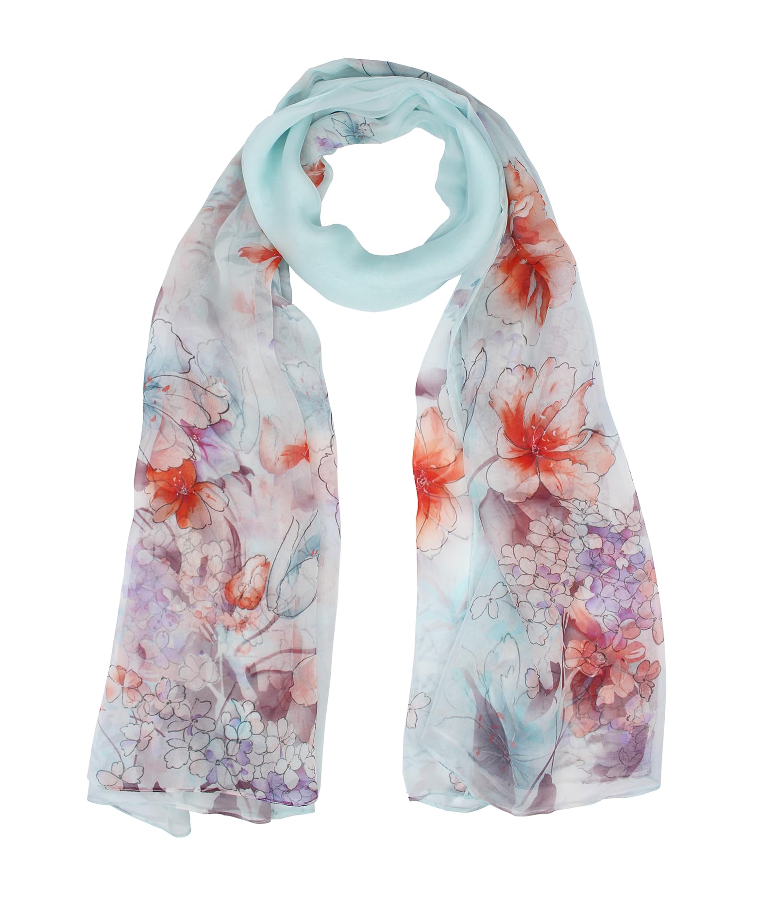 ANDANTINO 100% Silk Chiffon Long Scarf for Women Large Shawls for Headscarf and Neck- Oblong Hair Wraps with Gift Packed