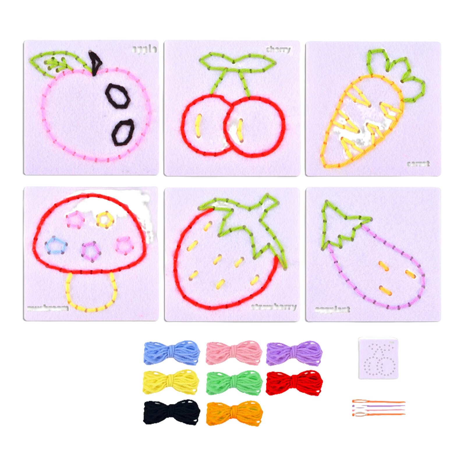 TWISAXC 6pieces Colorful Threading Sensory Board Early Education Toy for Kids Calm Down Threading Boards Sensory Board, Fruit