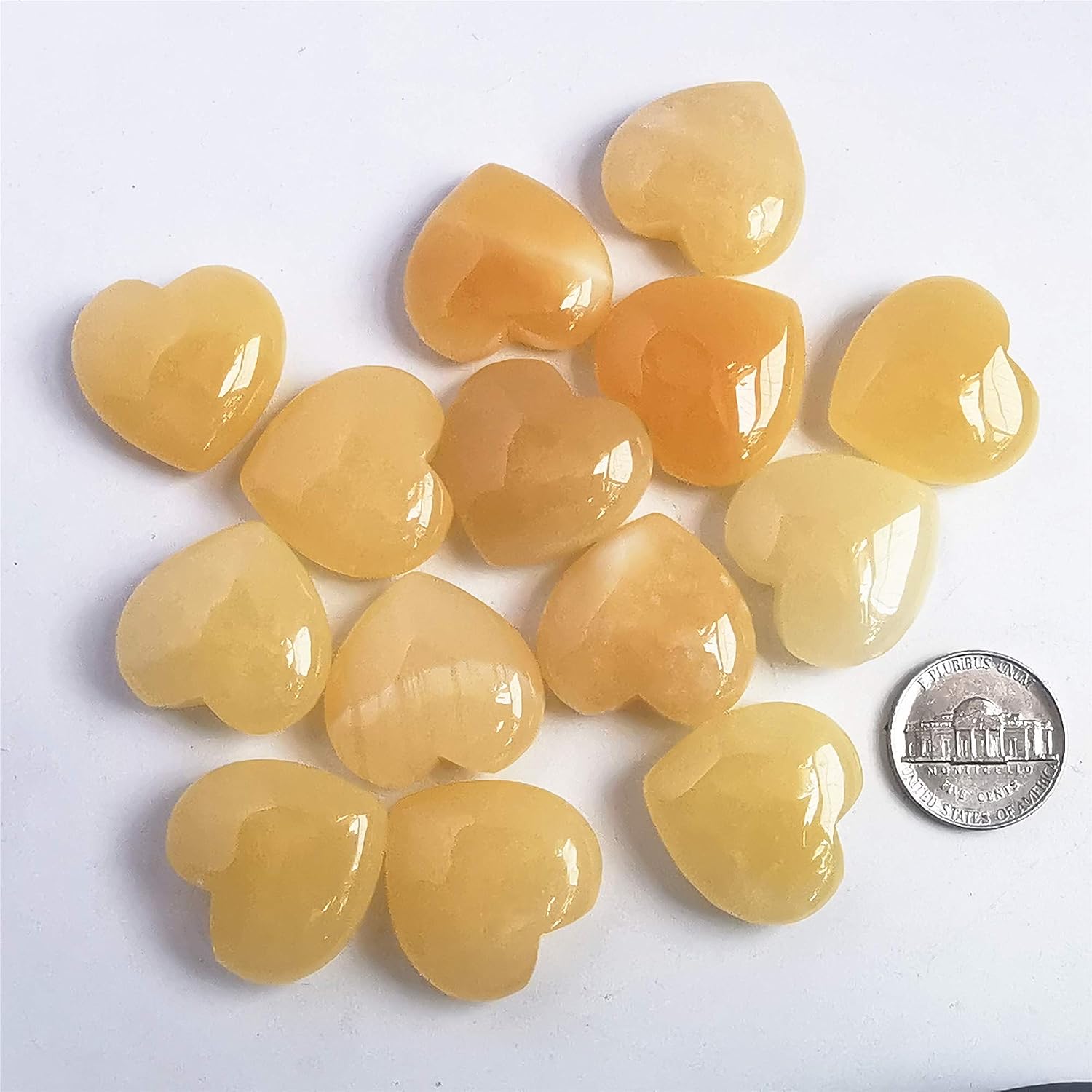 Manekieko 3 Pcs Natural Yellow Jade Pocket Palm Thumb Healing Crystal Heart Love Worry Stones,25mm Reiki Balancing Crystal and Healing Stones - Image 3