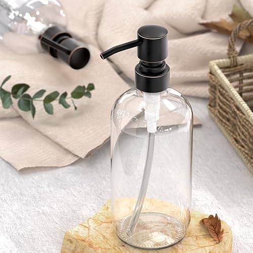 Vista 46 de AmazerBath Dispensador de jabón de vidrio ámbar, paquete de 2 botellas vintage marrón con bomba de acero inoxidable, botella dispensadora de jabón