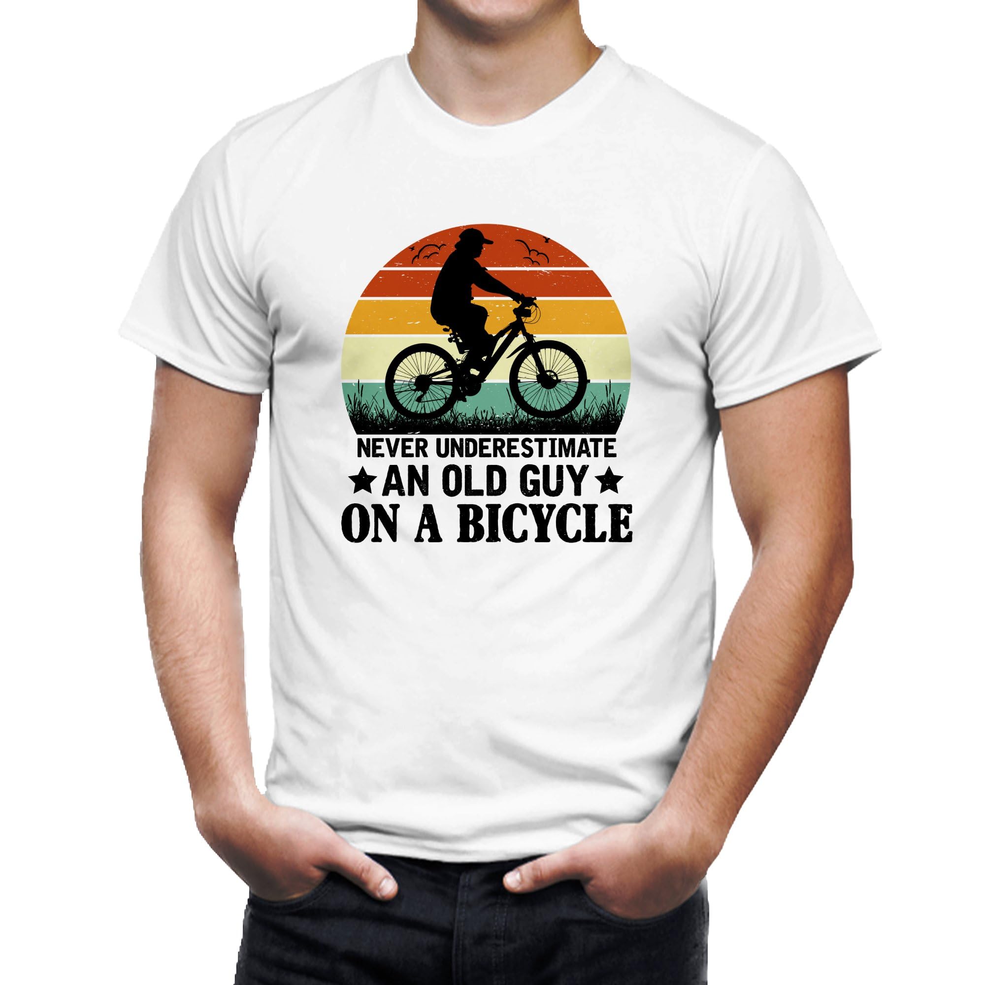 Seek Buy LoveVintage Bicycle Sunset T-Shirt, Old Guy Cycling Novelty Tee, Men's Casual Bike Rider Shirt, Cyclist Gift Apparel, Retro Graphic Top