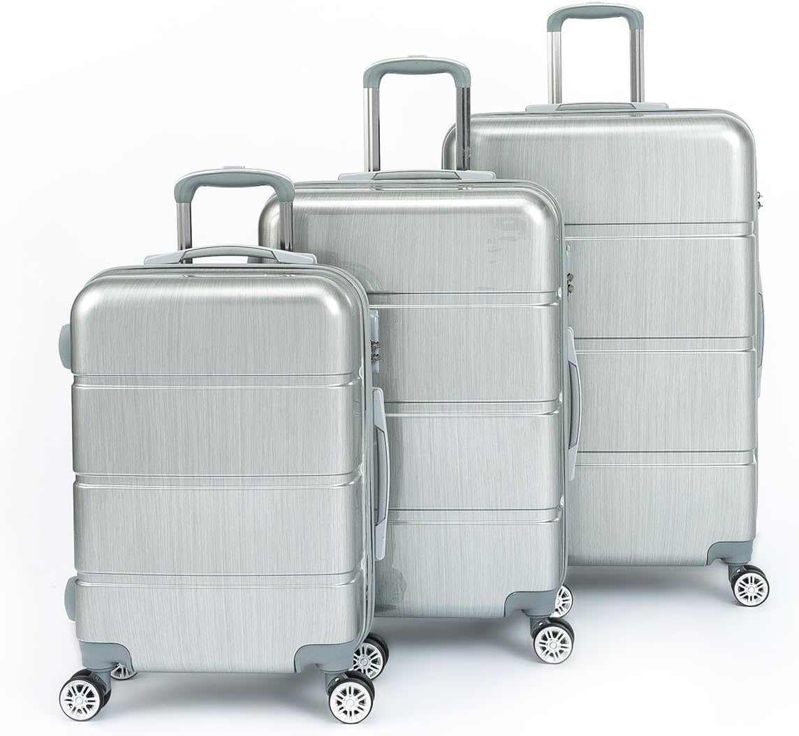 Compaclite Passenger ABS + PC 3 Piece Luggage Set Lightweight Spinner Suitcases, Silver