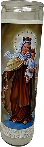 Miniatura 8 de Virgen del Carmen veladora de rezo sin fragancia 14 oz Vaso Grande UNA pieza Vela de oración de una pieza 14 oz de vidrio alto oración al reverso en