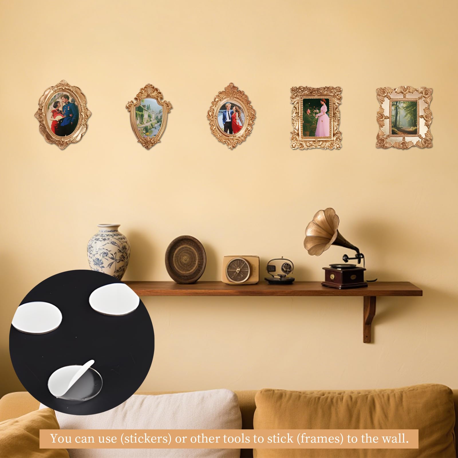 MaehSab Set di 5 piccole cornici vintage in resina antica gotica oro barocco ovale e rettangolare per decorazione da parete, esposizione di gioielli, artigianato fai da te, senza vetro o supporto