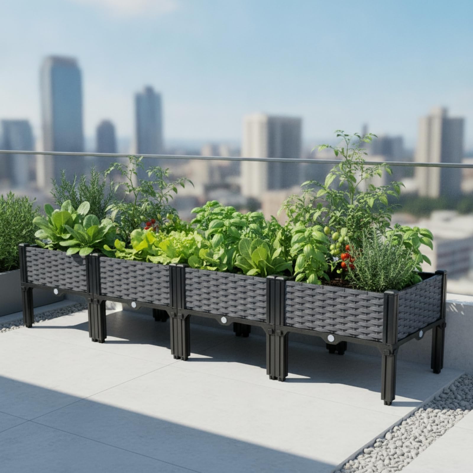 predolo Jardinera Plástico con Autorriego Macetero Rectangular con Patas Modular Jardinera Patas para Jardineros, Principiantes, 160 40 52 Cm, Caja Extra Profunda De 4 Unidades